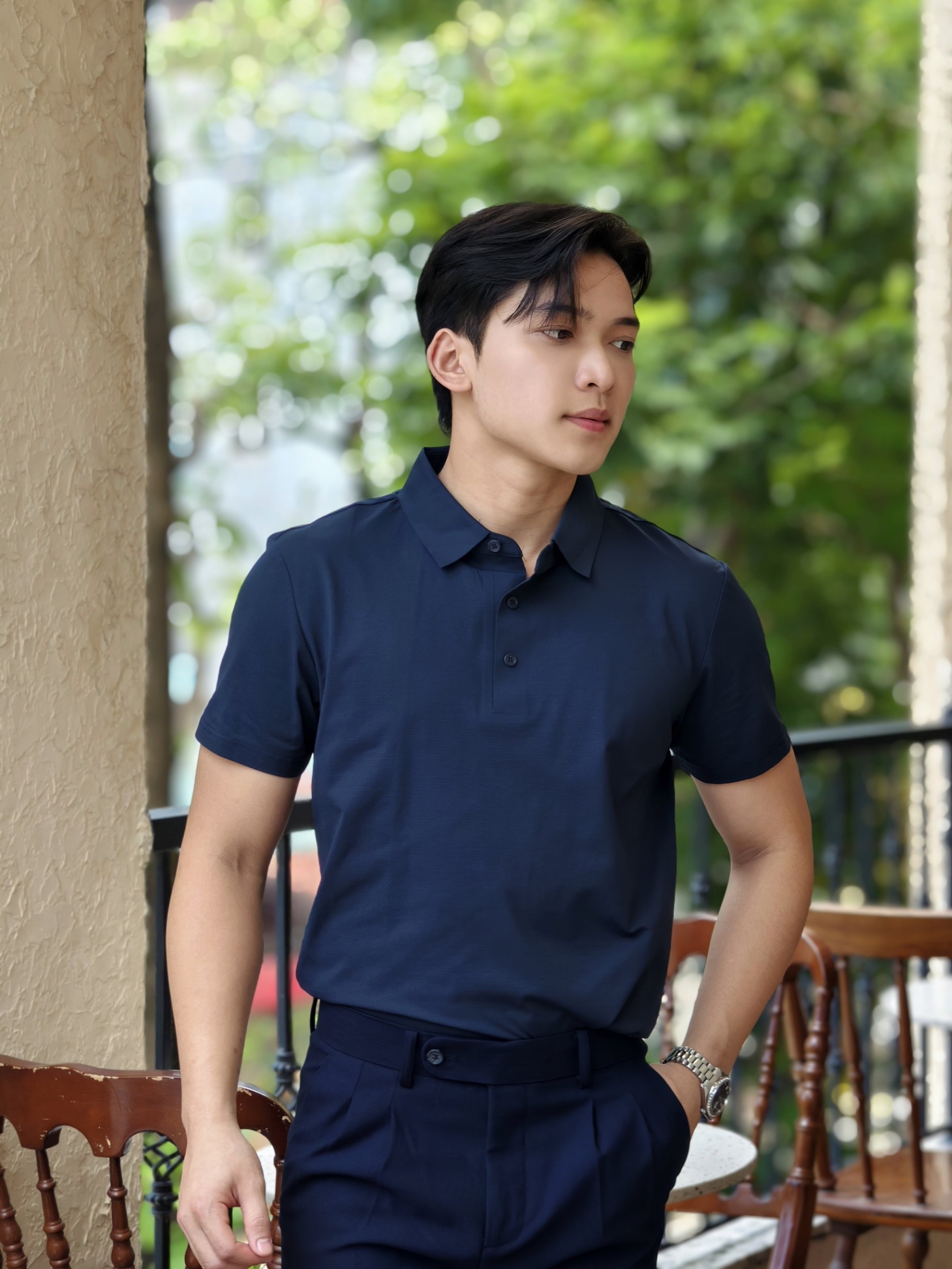 AF cổ bẻ cài khuy , màu tím than 2802 #384