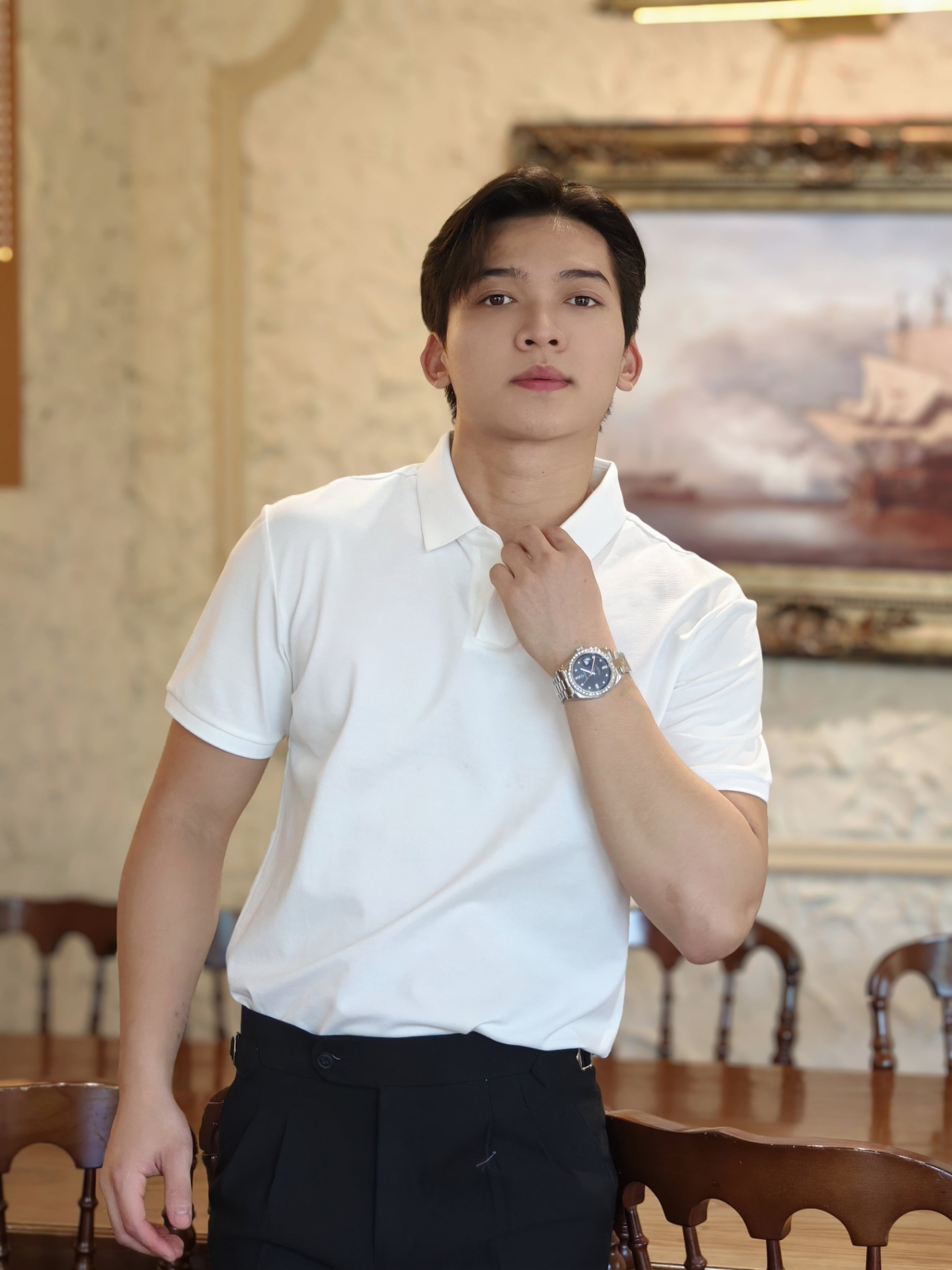 AF cổ bẻ màu trắng trơn 6701 #375