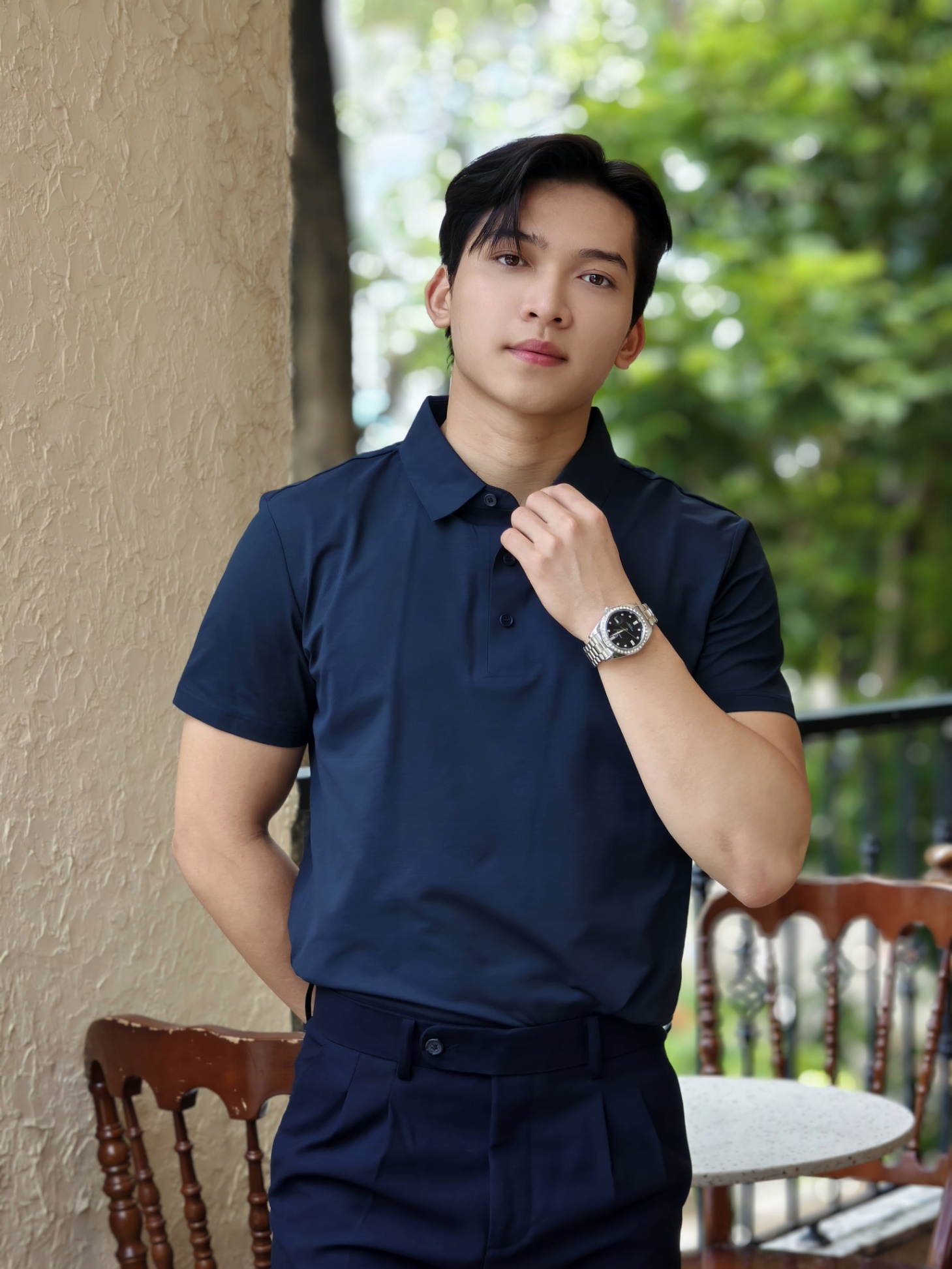 AF cổ bẻ cài khuy , màu tím than 2802 #384
