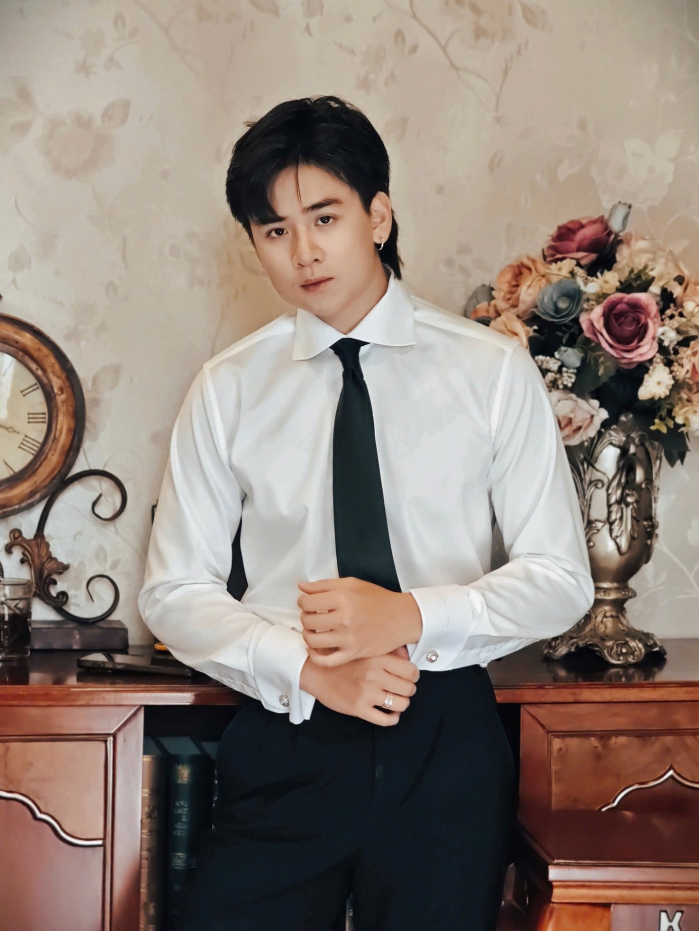 SM regular fit dài tay , màu trắng cufflink tay, cổ cutaway #1148