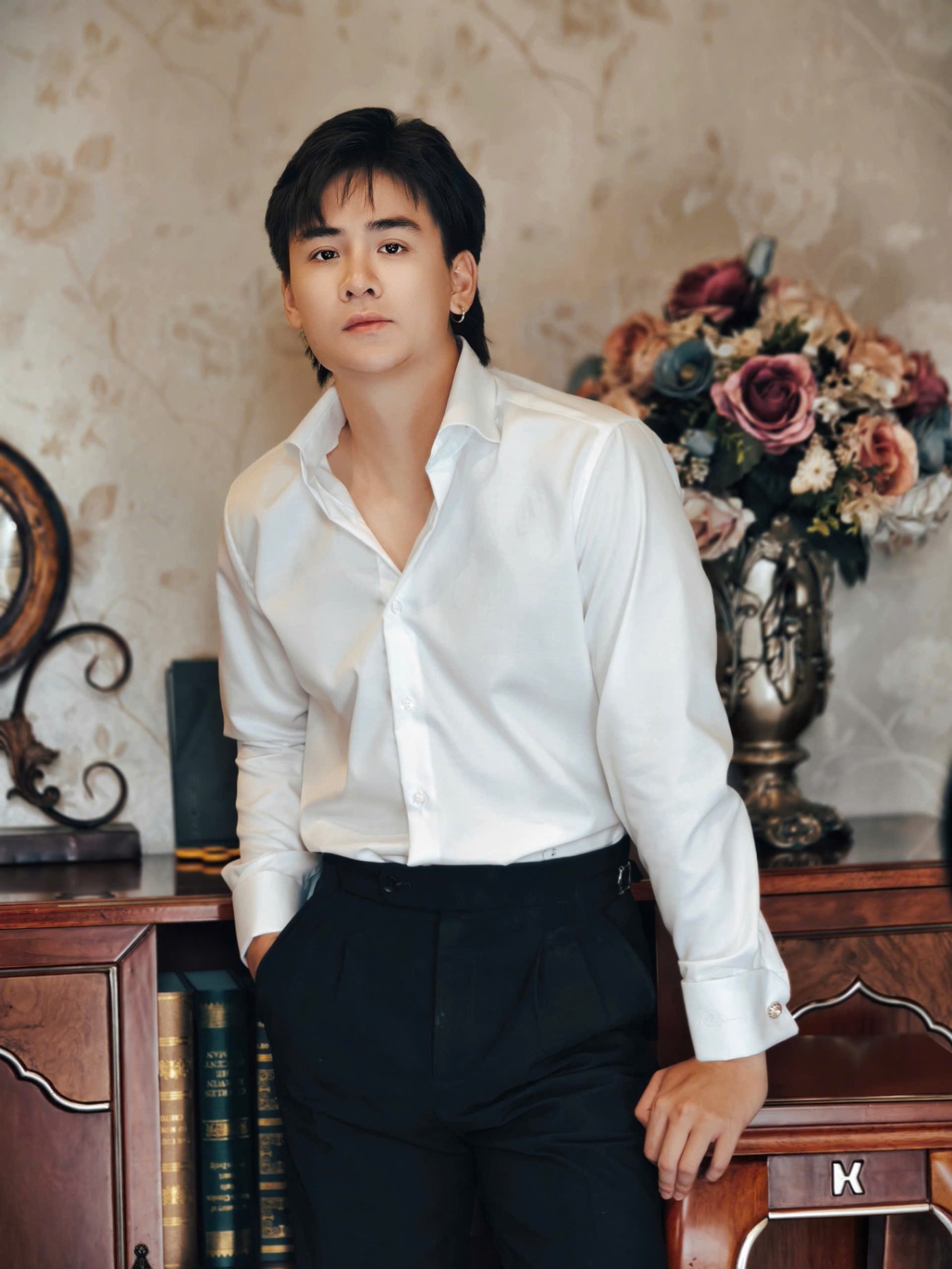 SM regular fit dài tay , màu trắng cufflink tay, cổ cutaway #1148