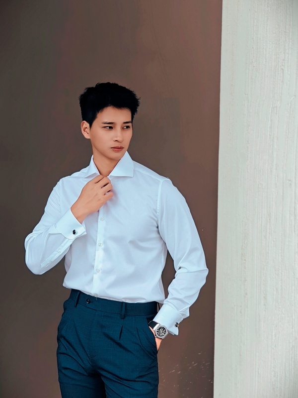SM regular fit dài tay , màu trắng cufflink tay, cổ cutaway #1148