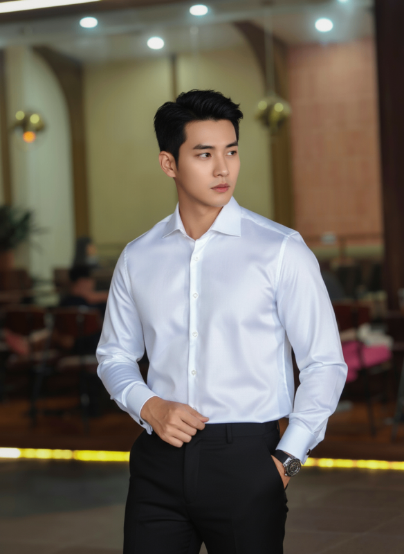 SM regular fit dài tay , màu trắng cufflink tay, cổ cutaway #1148