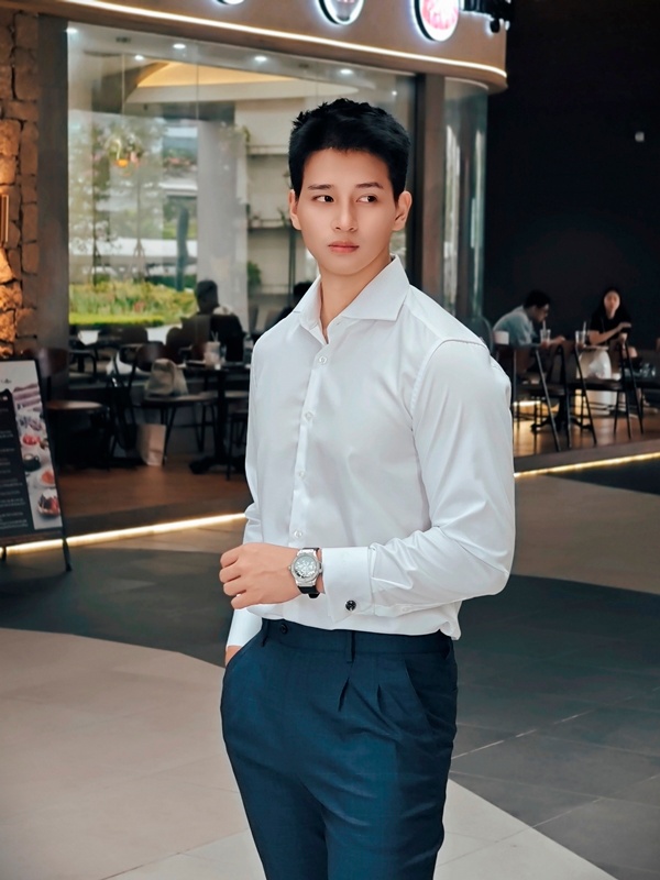 SM regular fit dài tay , màu trắng cufflink tay, cổ cutaway #1148