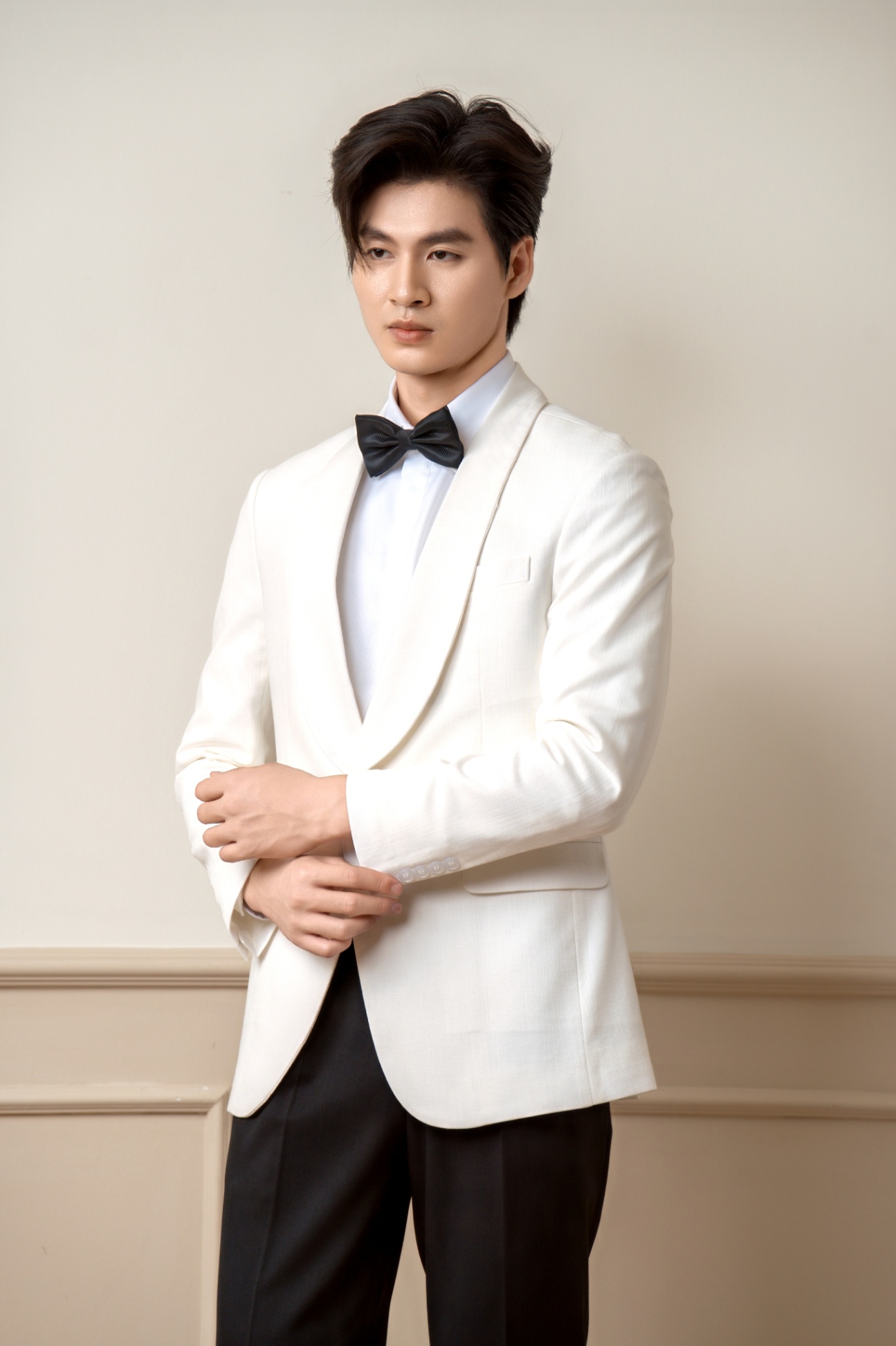 Blazer trắng xước, một khuy , ve sam #574