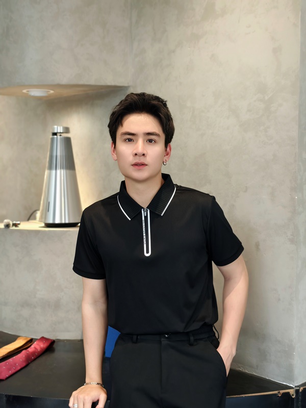AF cổ bẻ , màu đen navy trơn khóa kéo 86101 #389