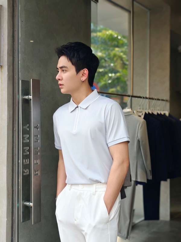 AF cổ bẻ , màu xanh nhạt trơn khóa kéo 86101 #391
