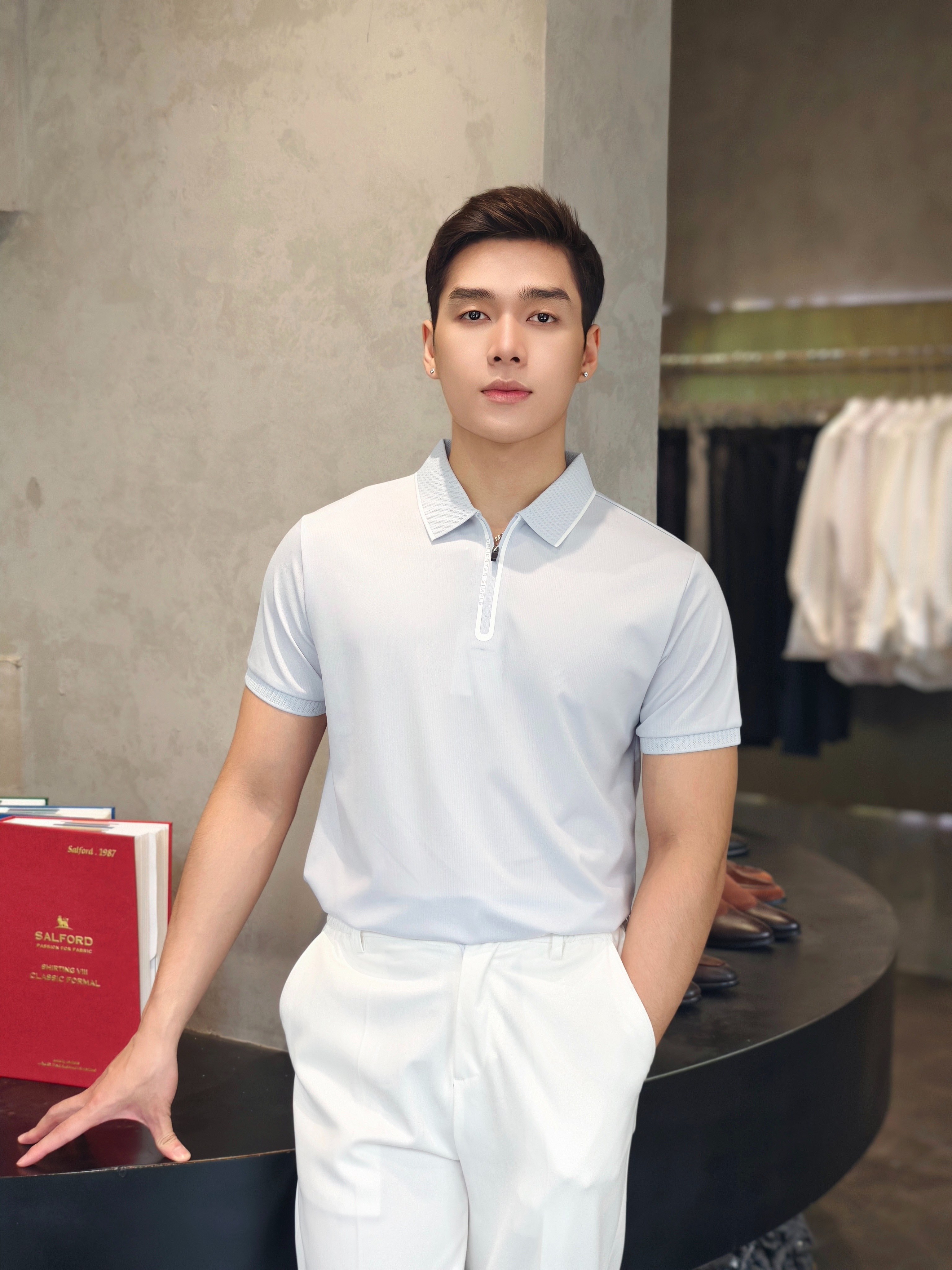 AF cổ bẻ , màu xanh nhạt trơn khóa kéo 86101 #391