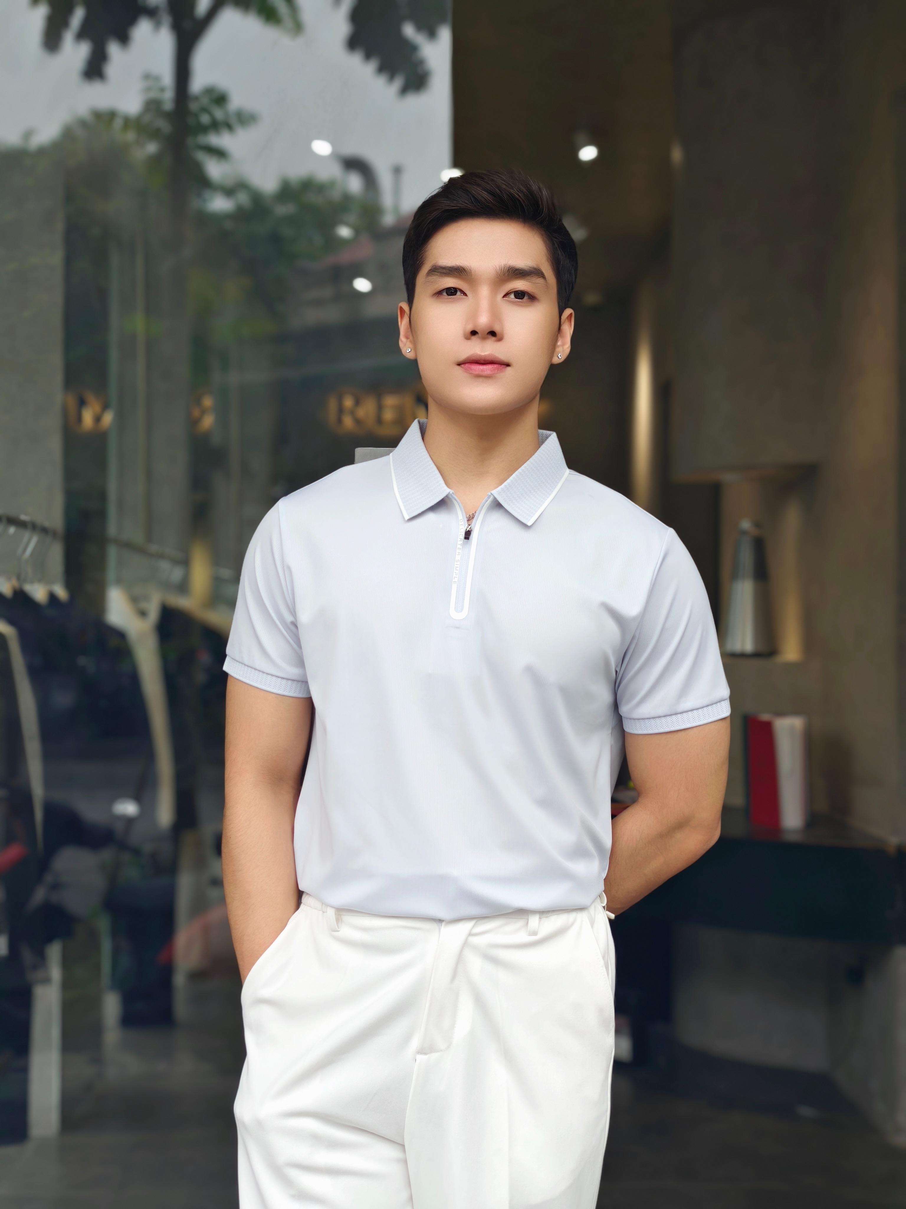 AF cổ bẻ , màu xanh nhạt trơn khóa kéo 86101 #391