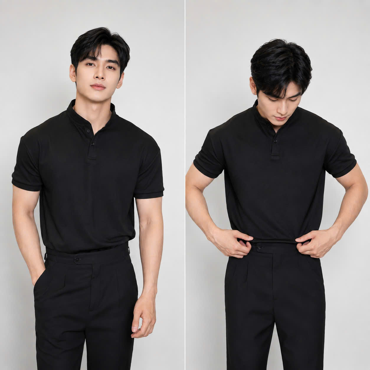 AF cổ tàu , màu đen trơn , vải katin cao cấp #397