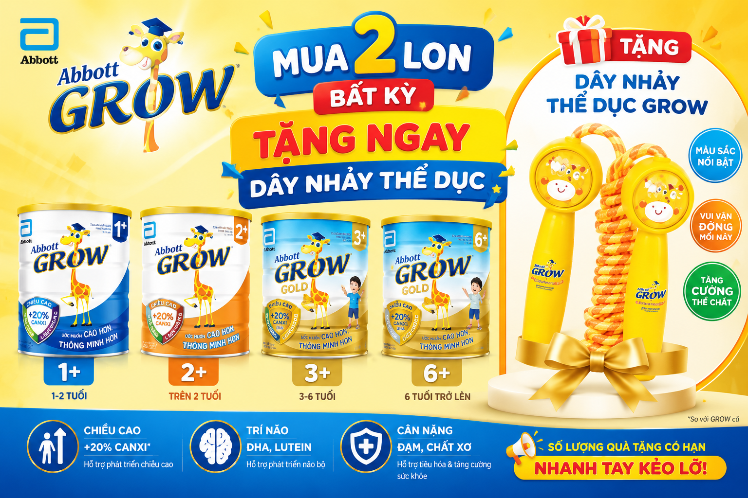 🎁 MUA 2 LON ABBOTT GROW – TẶNG NGAY DÂY NHẢY CHO BÉ