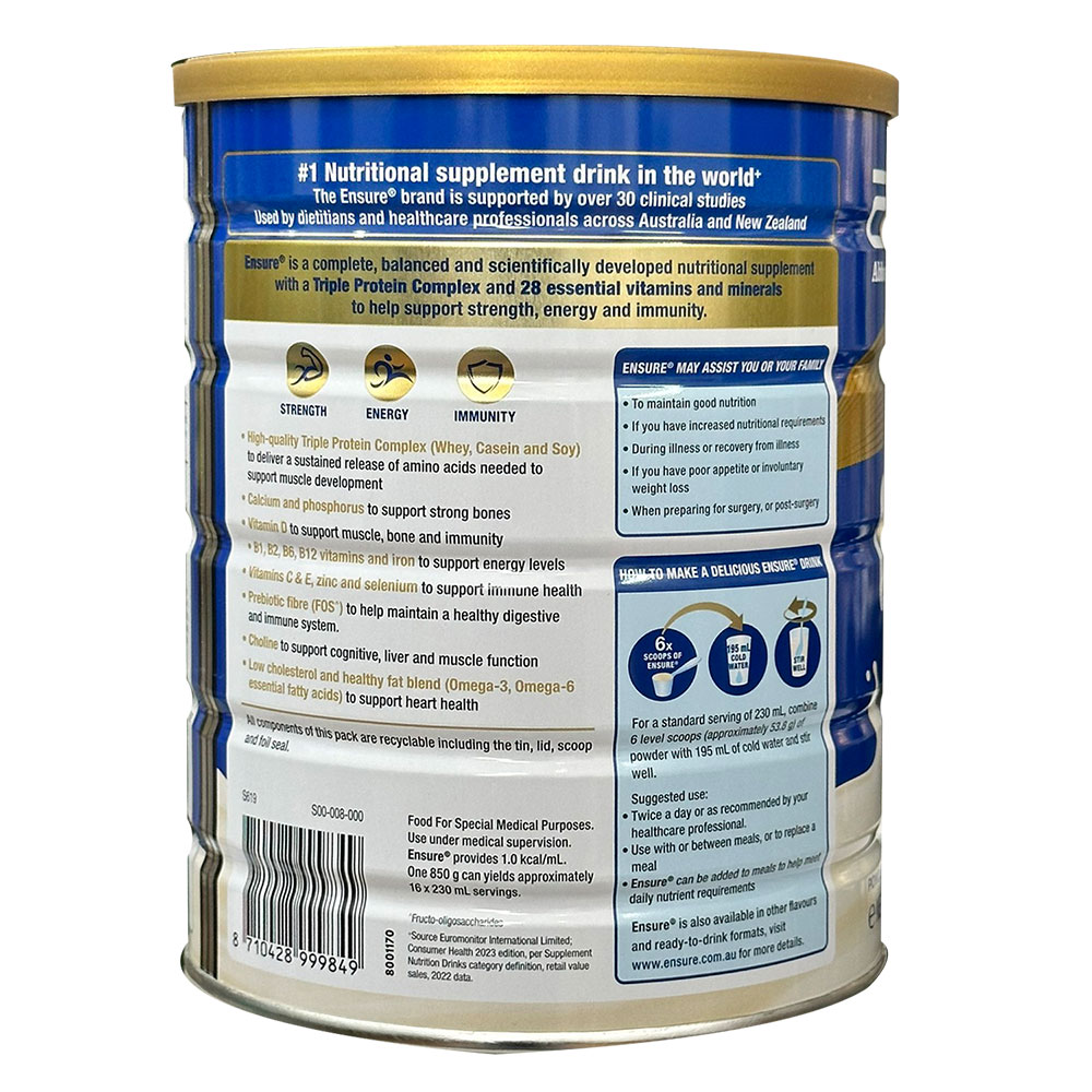 Sữa bột Ensure Úc 850g Vani, Ensure Úc nội địa