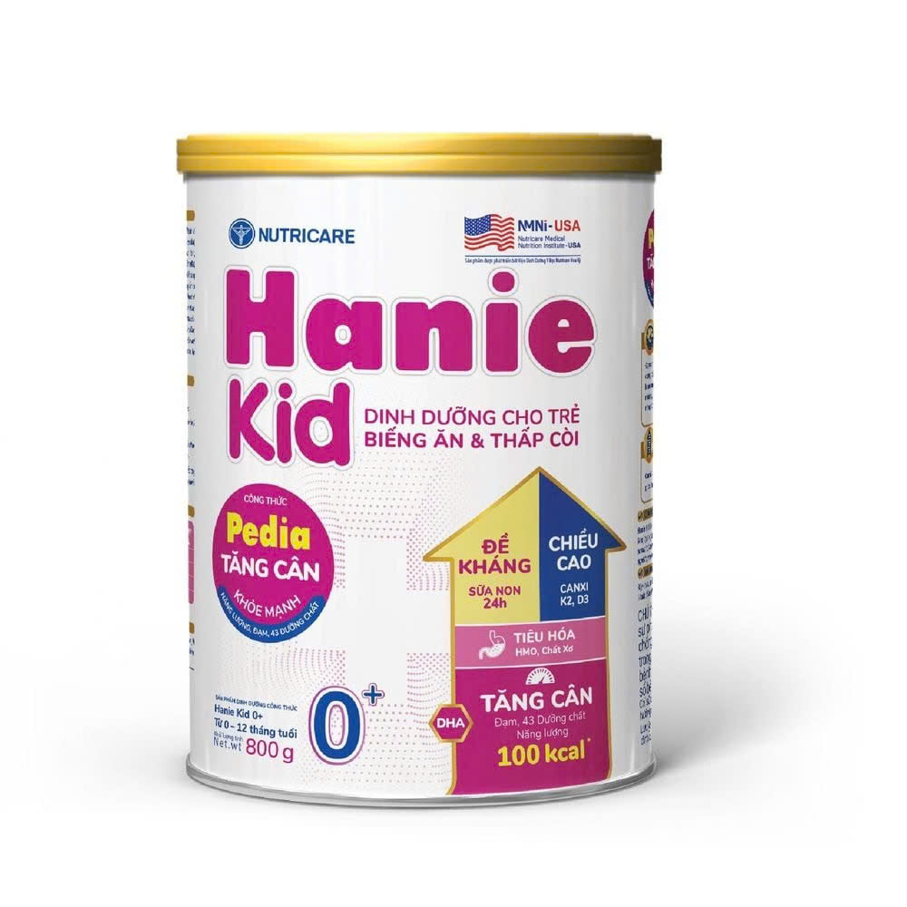 Sữa Bột HANIE KID 0+ Nutricare Cho Bé Suy Dinh Dưỡng Biếng Ăn Lon 800g (0-12 Tháng)