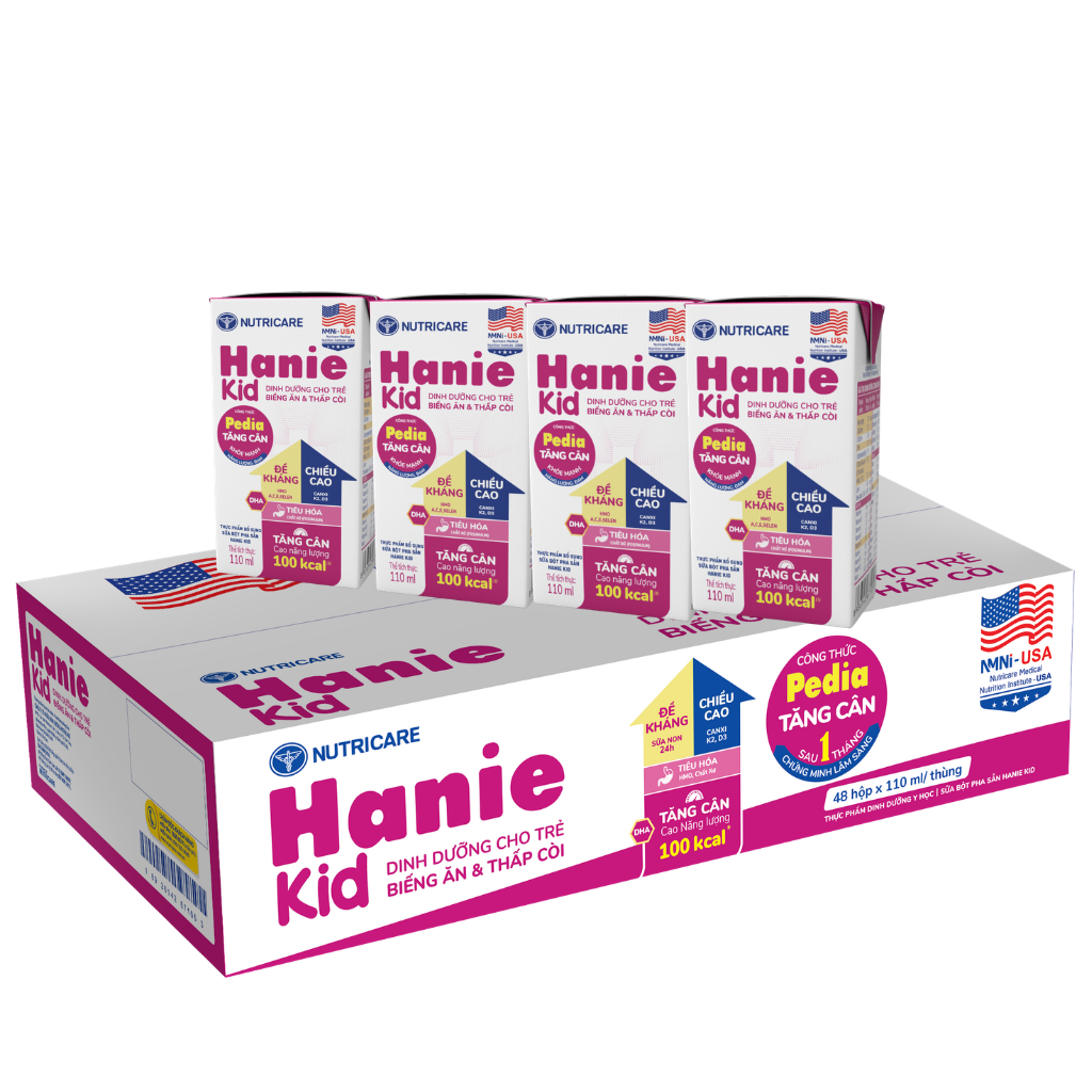 Thùng 48 Hộp Sữa Pha Sẵn Hanie Kid Hộp 110ml (Cho Bé Trên 1 Tuổi)