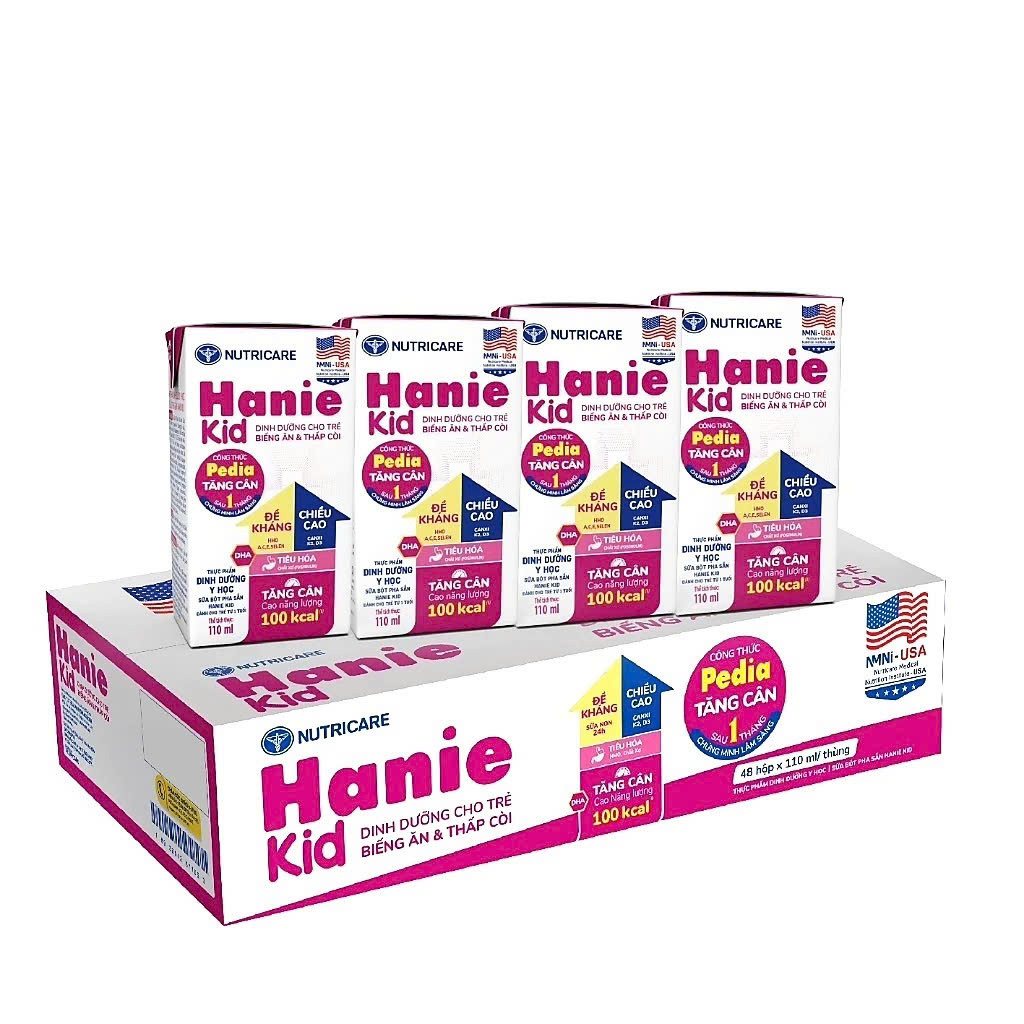Thùng 48 Hộp Sữa Pha Sẵn Hanie Kid Hộp 110ml (Cho Bé Trên 1 Tuổi)