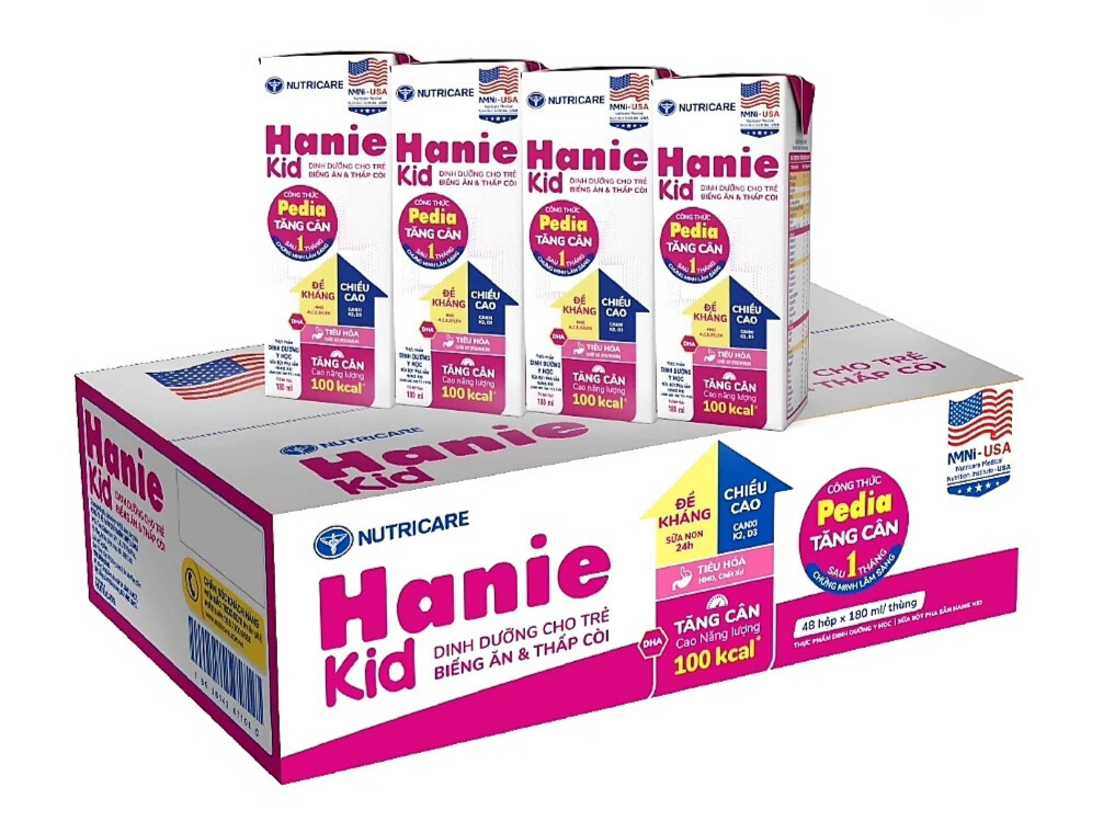 Thùng 48 Hộp Sữa Pha Sẵn Hanie Kid Hộp 180ml (Cho Bé Trên 1 Tuổi)