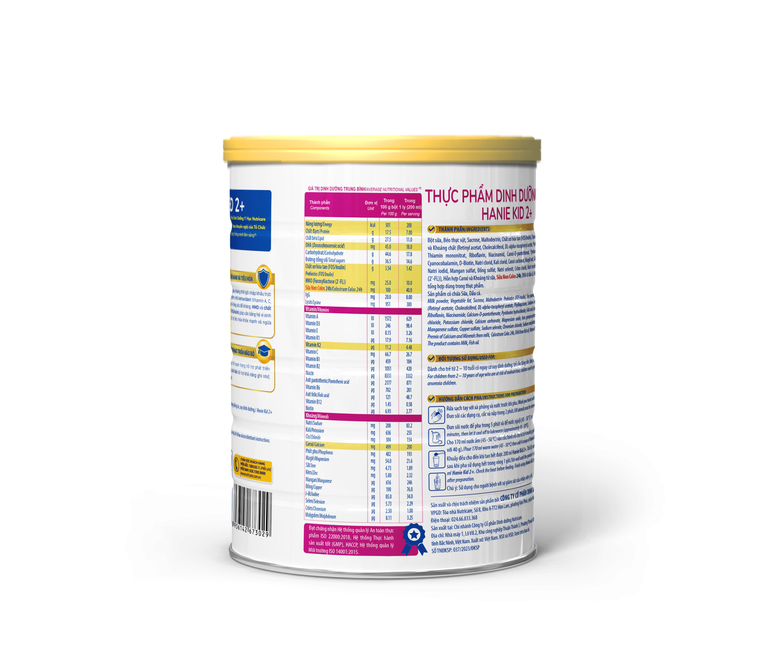 Sữa Bột HANIE KID 2+ Nutricare Cho Bé Suy Dinh Dưỡng Biếng Ăn Lon 800g (Trên 2 Tuổi)