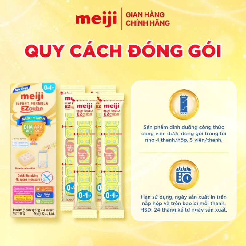 Sữa bột Meiji Infant Formula Ezcube hộp 4 thanh (0 - 12 tháng)