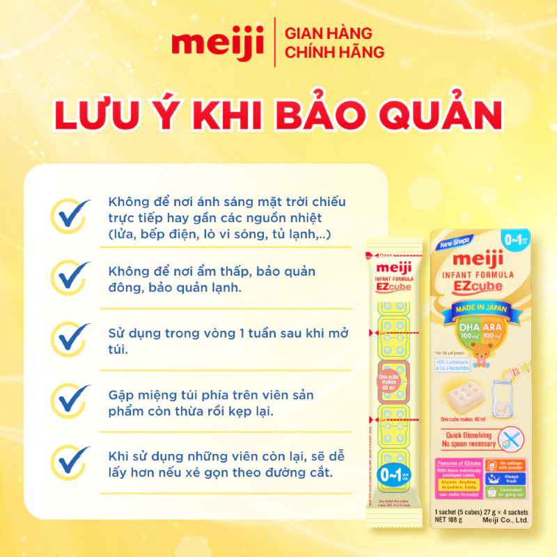 Sữa bột Meiji Infant Formula Ezcube hộp 4 thanh (0 - 12 tháng)