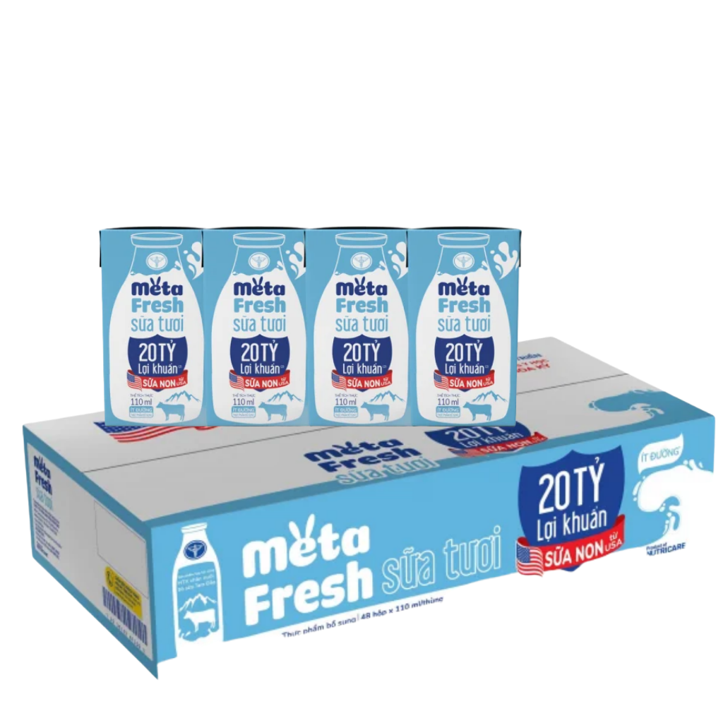 Thùng 48 Hộp Sữa Tươi Meta Fresh Lợi Khuẩn 110ml