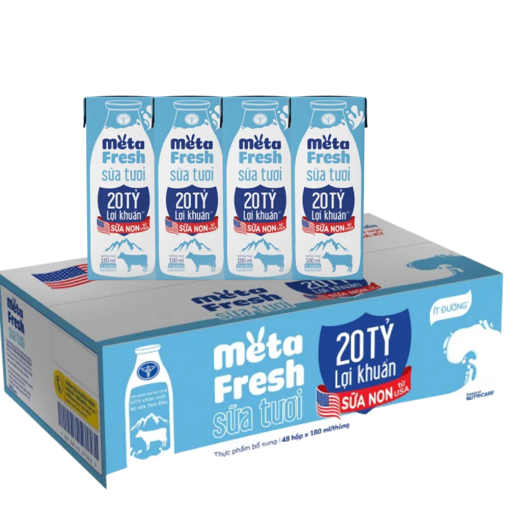 Thùng 48 Hộp Sữa Tươi Meta Fresh Lợi Khuẩn 180ml