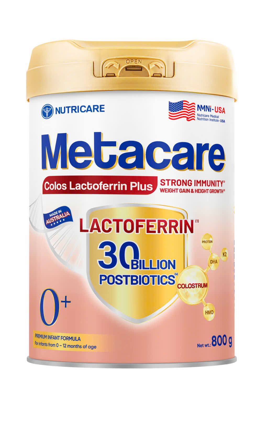 Nutricare Metacare Colos Lactoferrin Plus 0+ 800g – Chuẩn Dinh Dưỡng Từ Úc (0-12 Tháng)