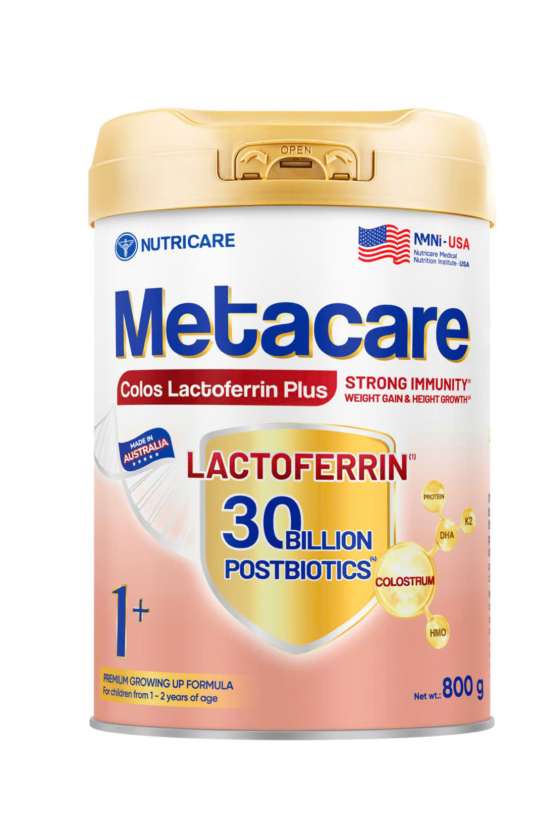 Nutricare Metacare Colos Lactoferrin Plus 1+ 800g – Dinh Dưỡng Cao Cấp Từ Úc Cho Trẻ 1-2 Tuổi