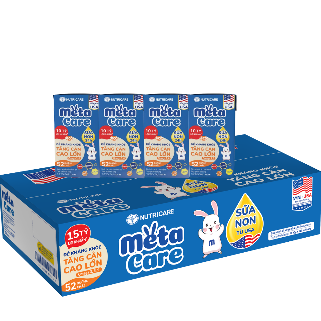Thùng 48 Hộp Sữa Pha Sẵn MetaCare Xanh 110ml Cho Bé Trên 1 Tuổi