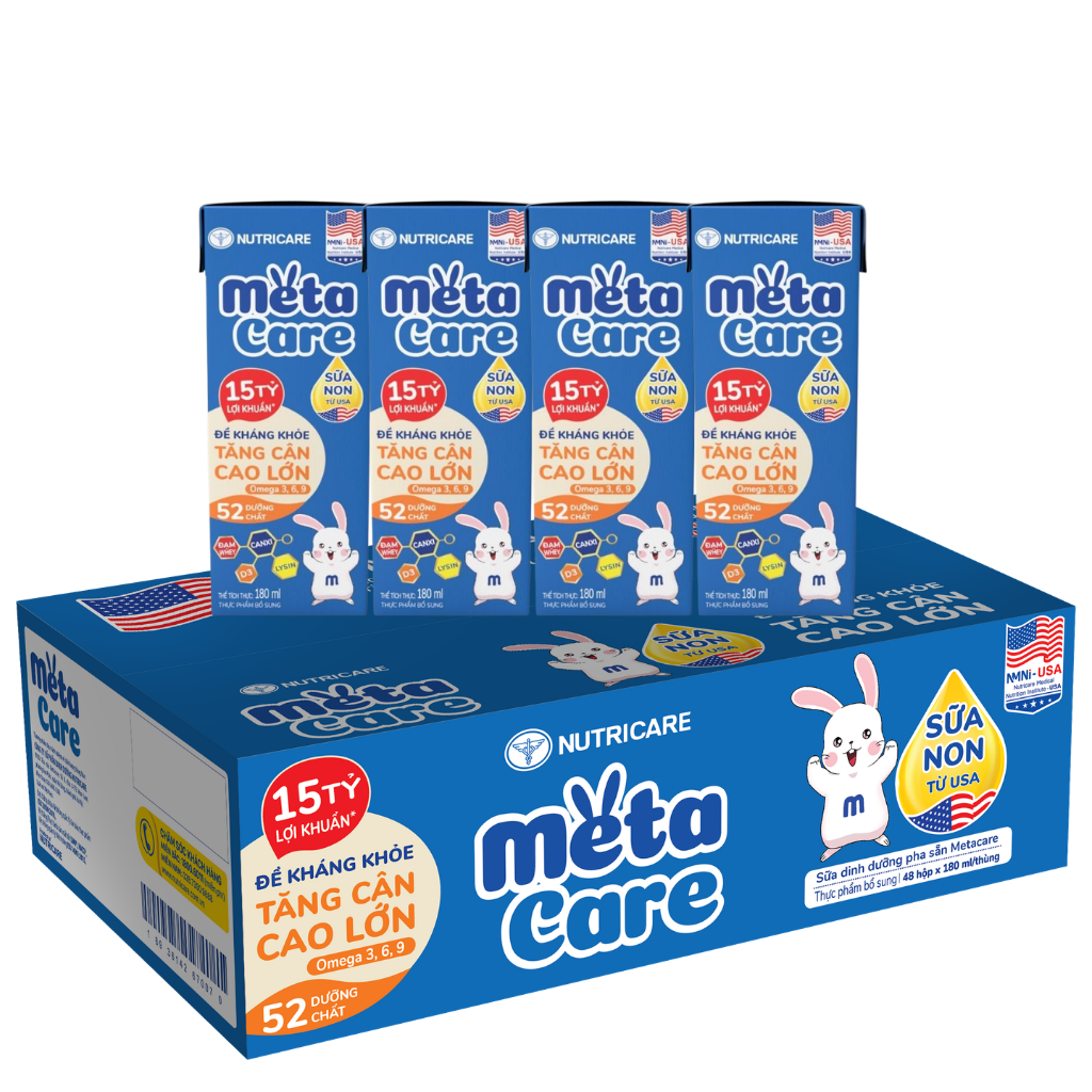 Thùng 48 Hộp Sữa Pha Sẵn MetaCare Xanh 180ml Cho Bé Trên 1 Tuổi