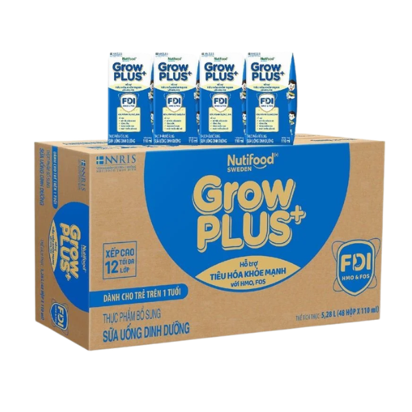Thùng 48 Hộp Sữa Nước GrowPLUS+ Xanh 110ml – Tiêu Hóa Khỏe, Tăng Cân