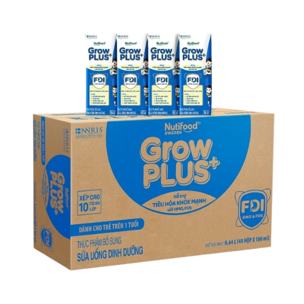 Thùng 48 Hộp Sữa Nước GrowPLUS+ Xanh 180ml – Tiêu Hóa Khỏe, Tăng Cân