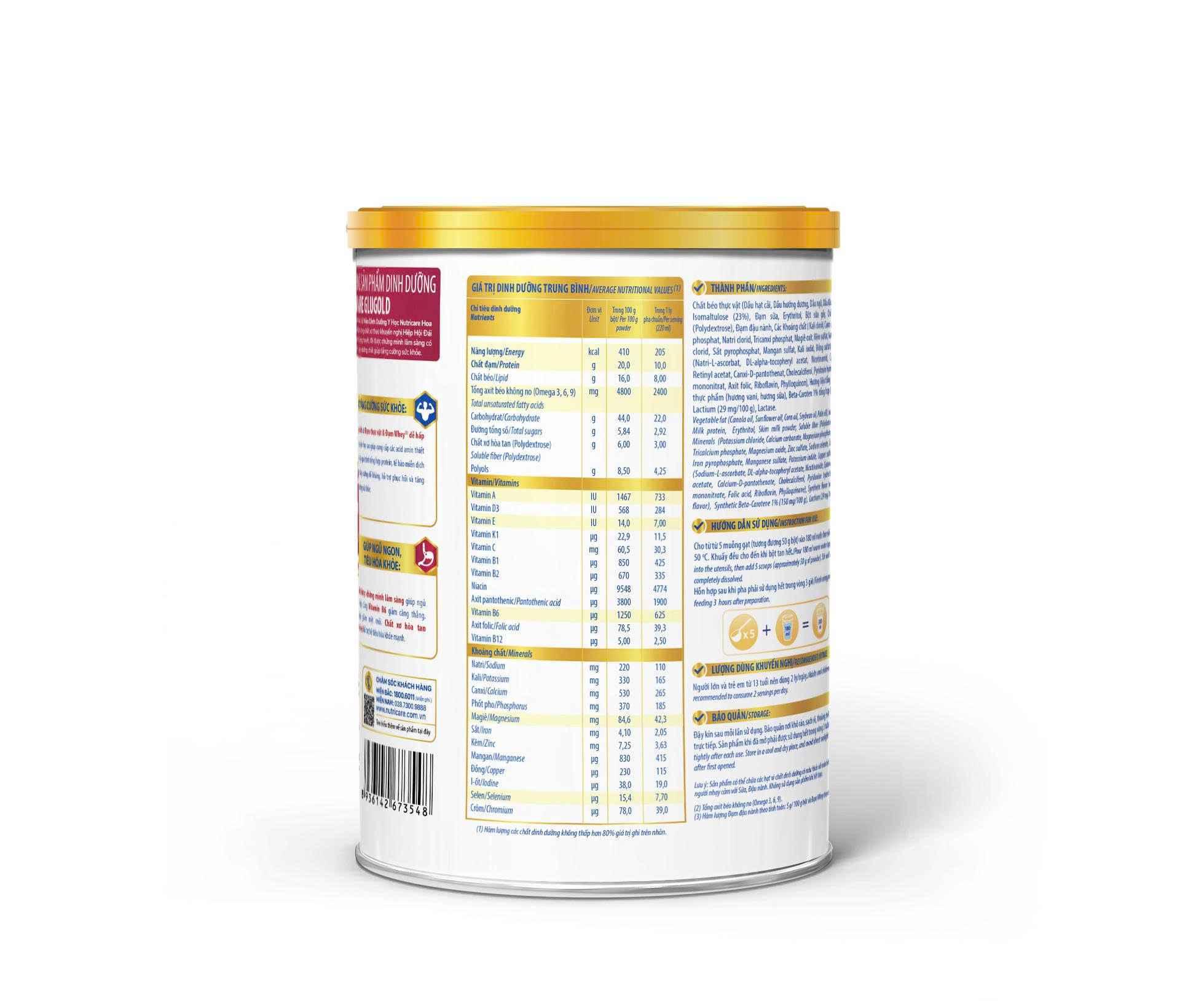 Sữa Bột Nutricare GluGold Dinh Dưỡng Cho Người Tiểu Đường 850g