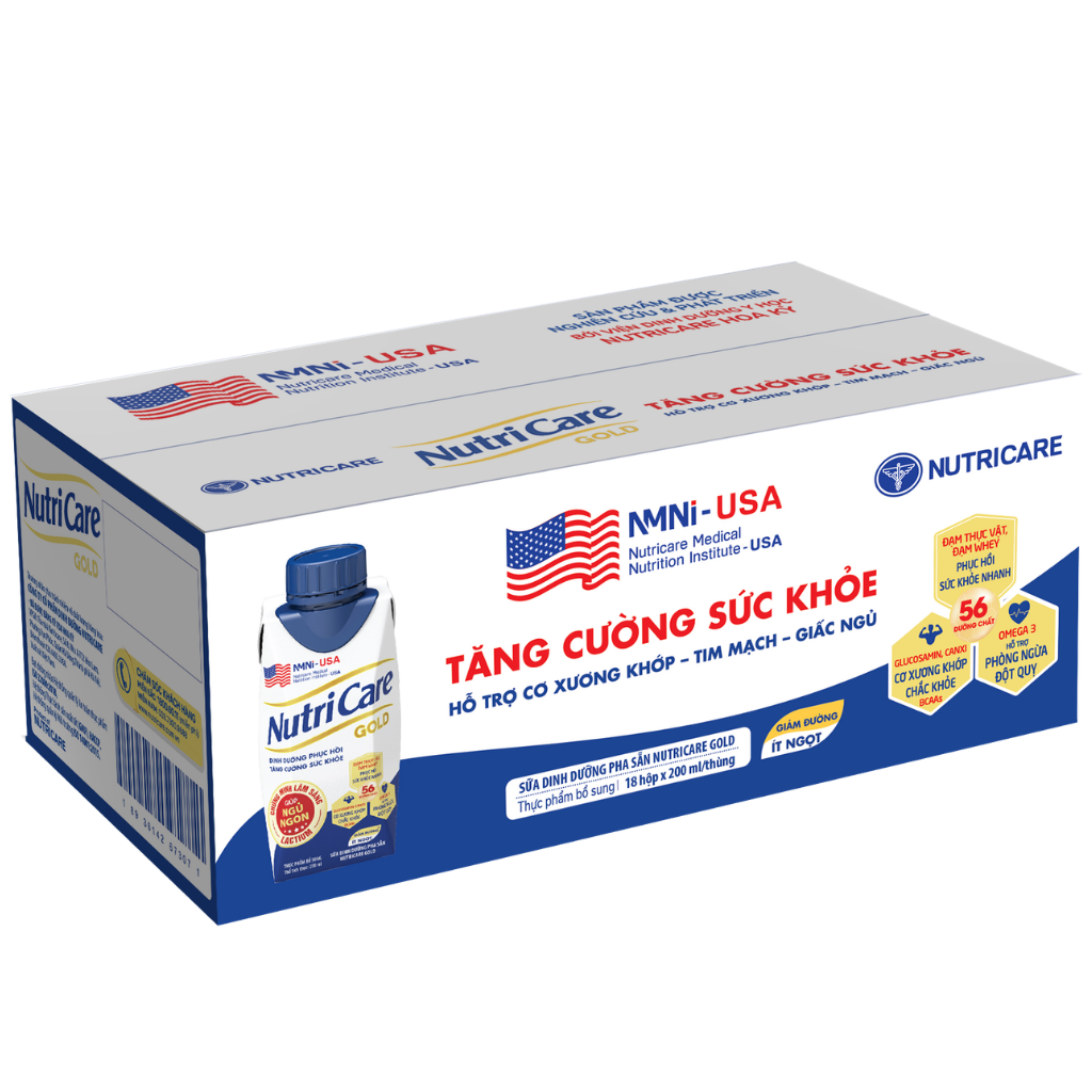 Thực phẩm bổ sung Sữa dinh dưỡng pha sẵn Nutricare Gold 200ml - Thùng 18 Hộp
