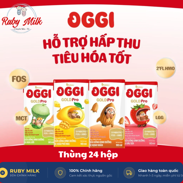 Thùng 24 Hộp Sữa Chua Uống Hương Dâu Sữa Oggi 110ml