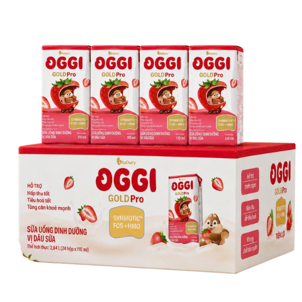 Thùng 24 Hộp Sữa Chua Uống Hương Dâu Sữa Oggi 110ml