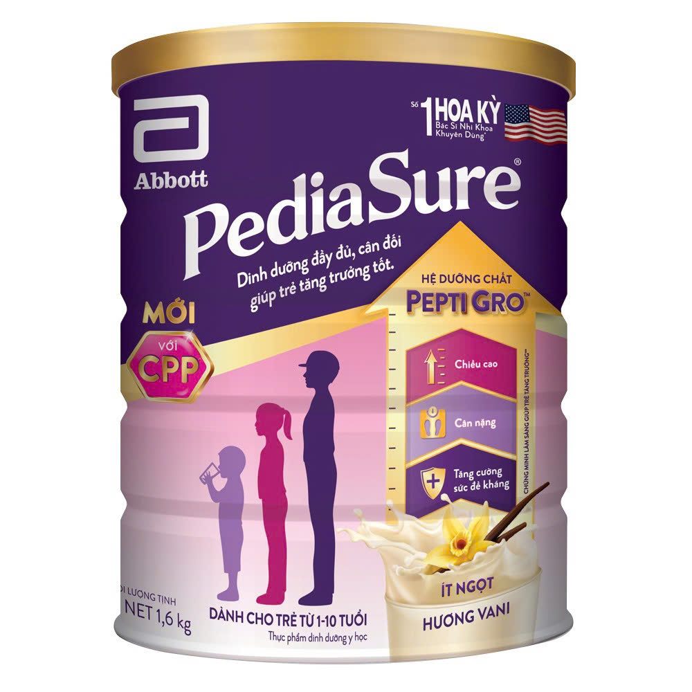 Sữa bột Pediasure vani ít ngọt 1,6kg cho trẻ từ 1-10 tuổi