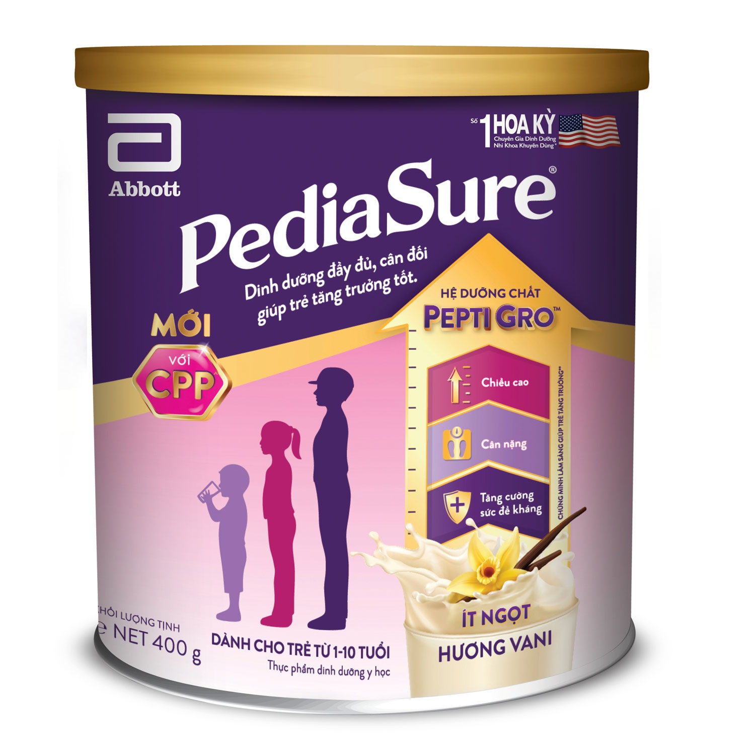 Sữa bột Pediasure vani ít ngọt 380g cho trẻ từ 1-10 tuổi