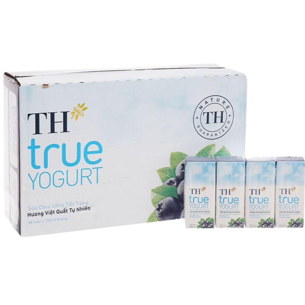 Thùng 48 Hộp Sữa Chua Uống TH True Yogurt Việt Quất 180ml
