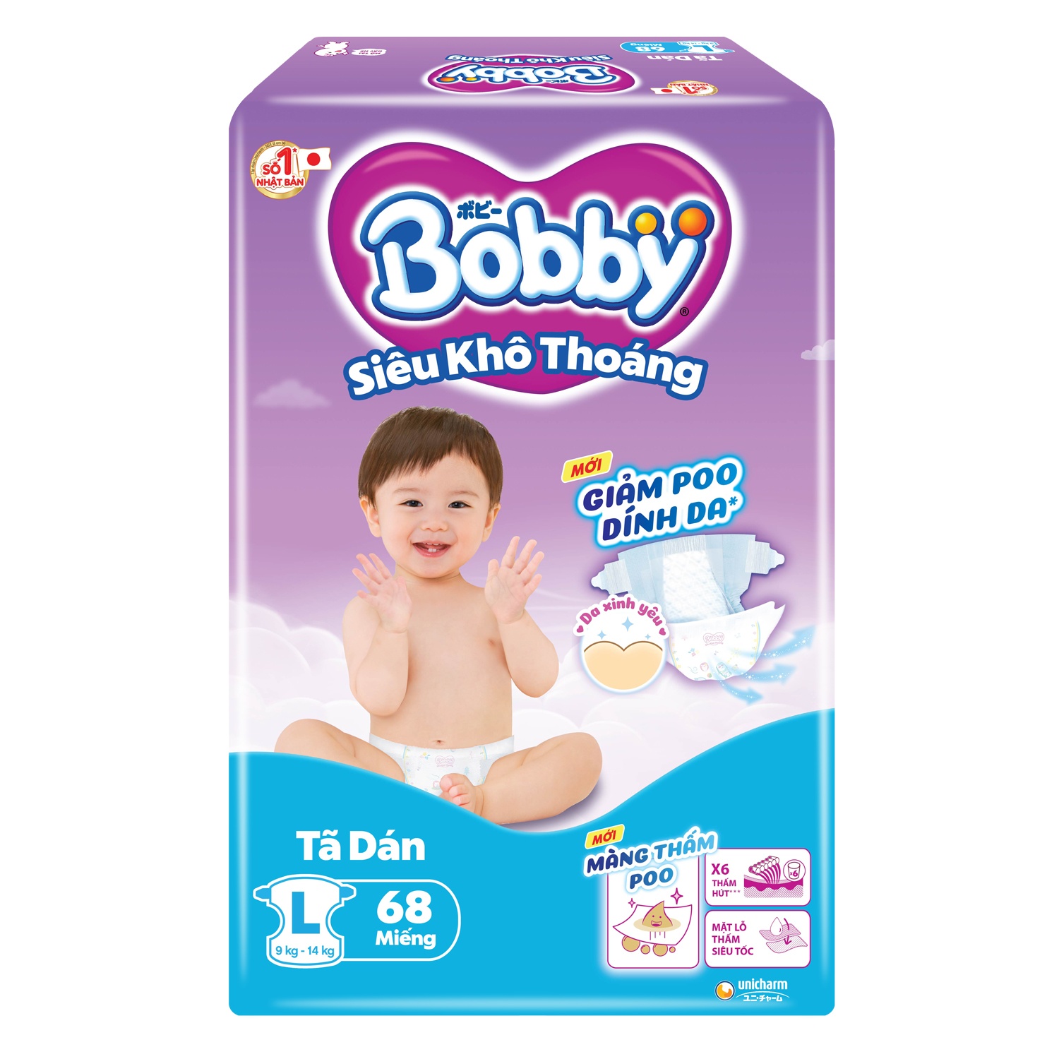 Tã Dán Bobby Size L 68 Miếng (9-14kg)