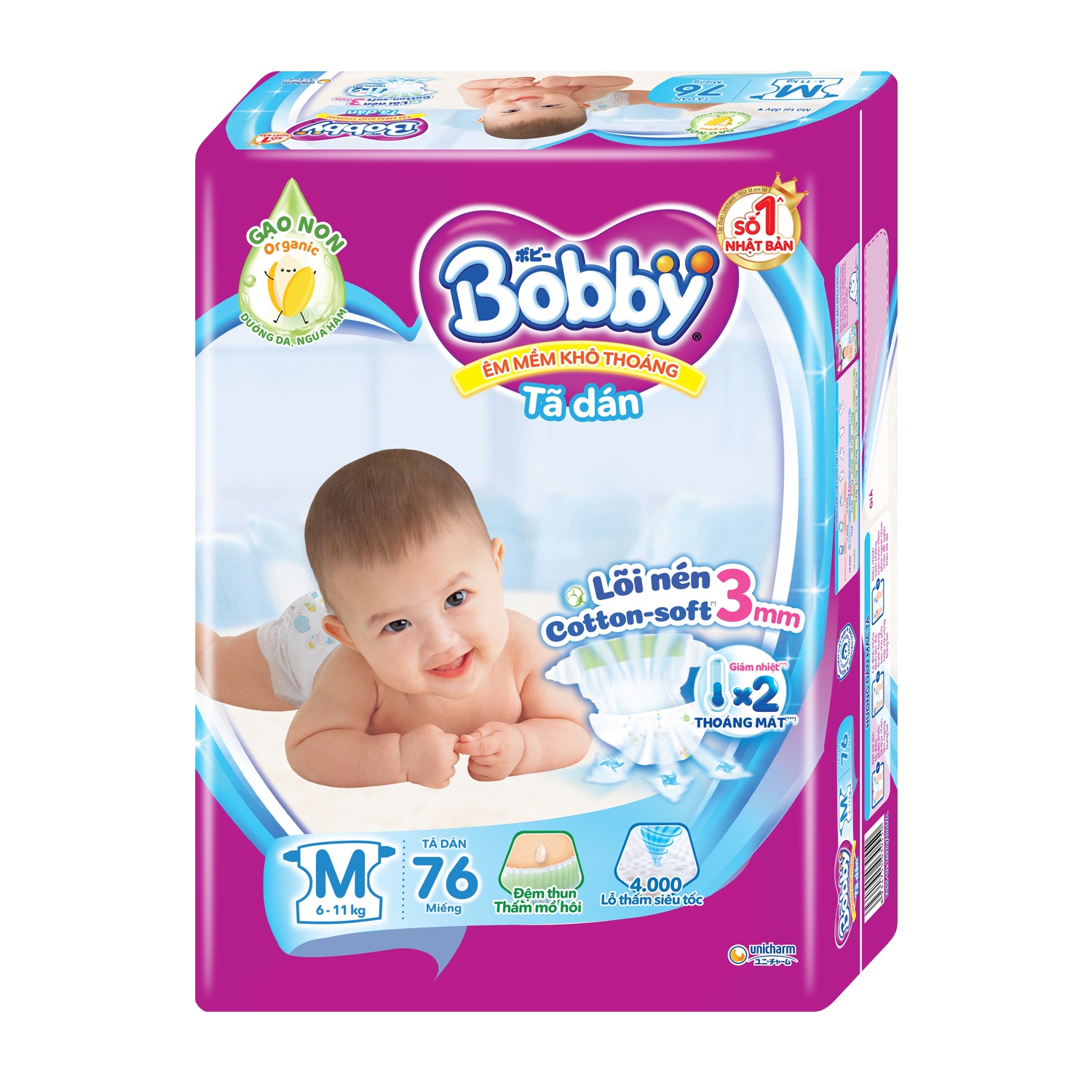 Tã Dán Bobby Size M 76 Miếng (6-11kg)