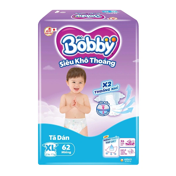 Tã Dán Bobby Size XL 62 Miếng (12-17kg)