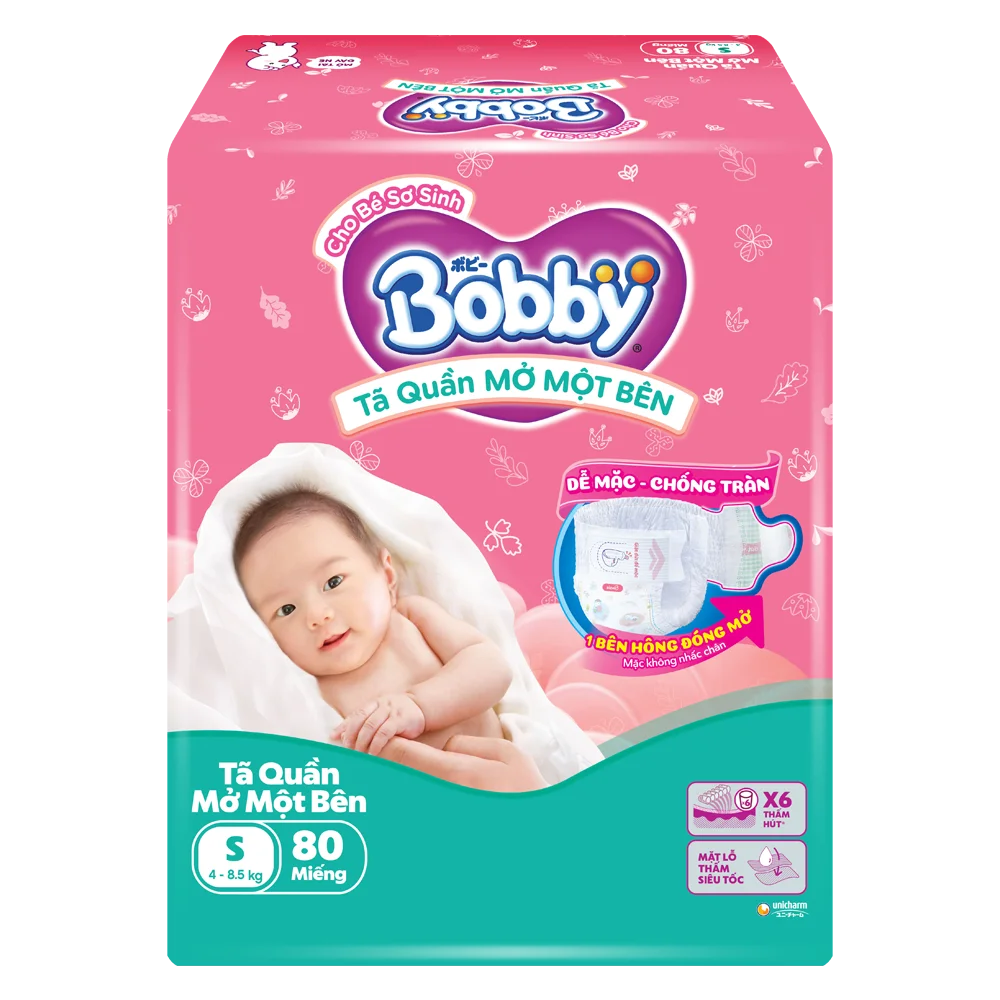 Tã Quần Mở 1 Bên Bobby Size S 80 Miếng (4-8kg)