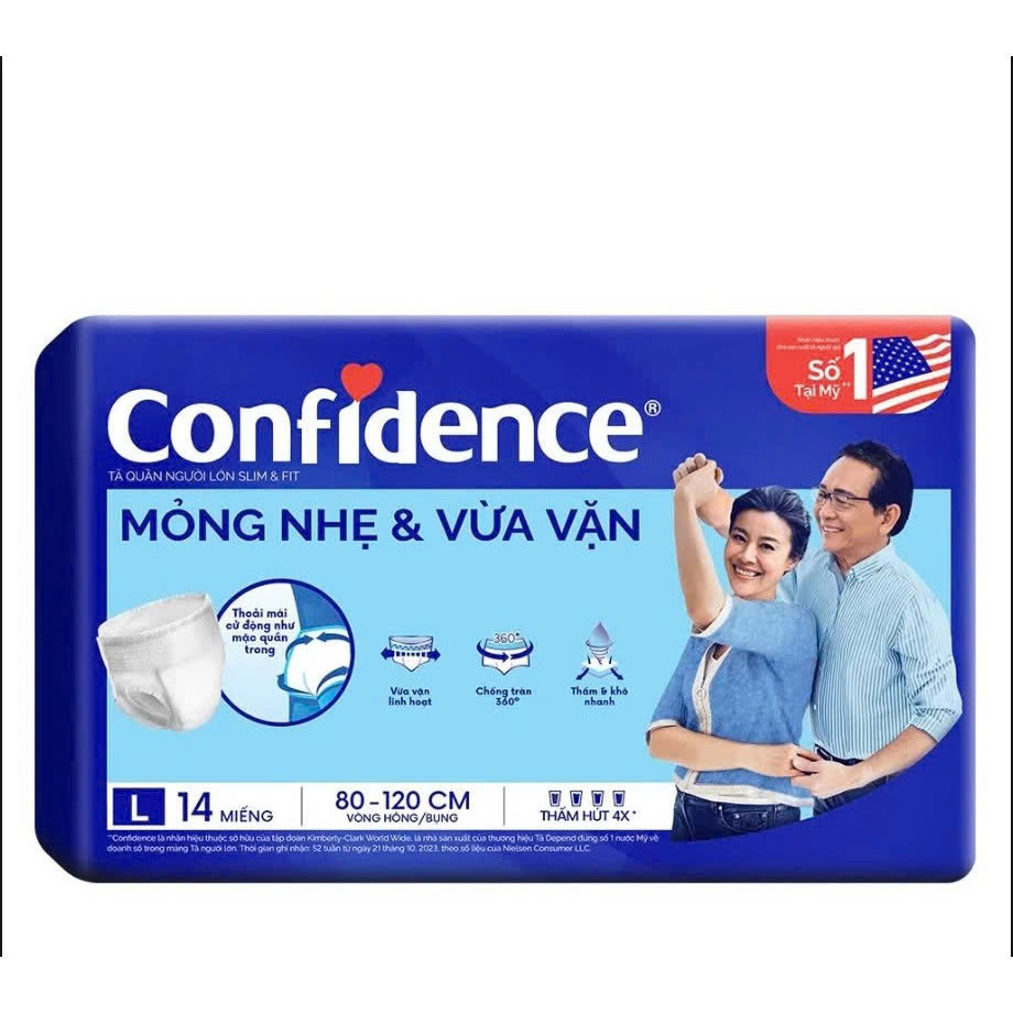 Tã quần người lớn Confidence Mỏng nhẹ & vừa vặn (size L 14M)