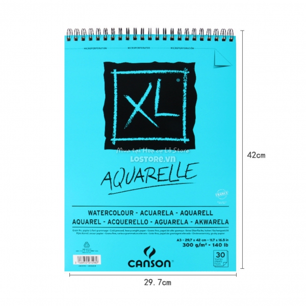 Sổ vẽ Canson XL Aquarelle - 300gsm 30 tờ