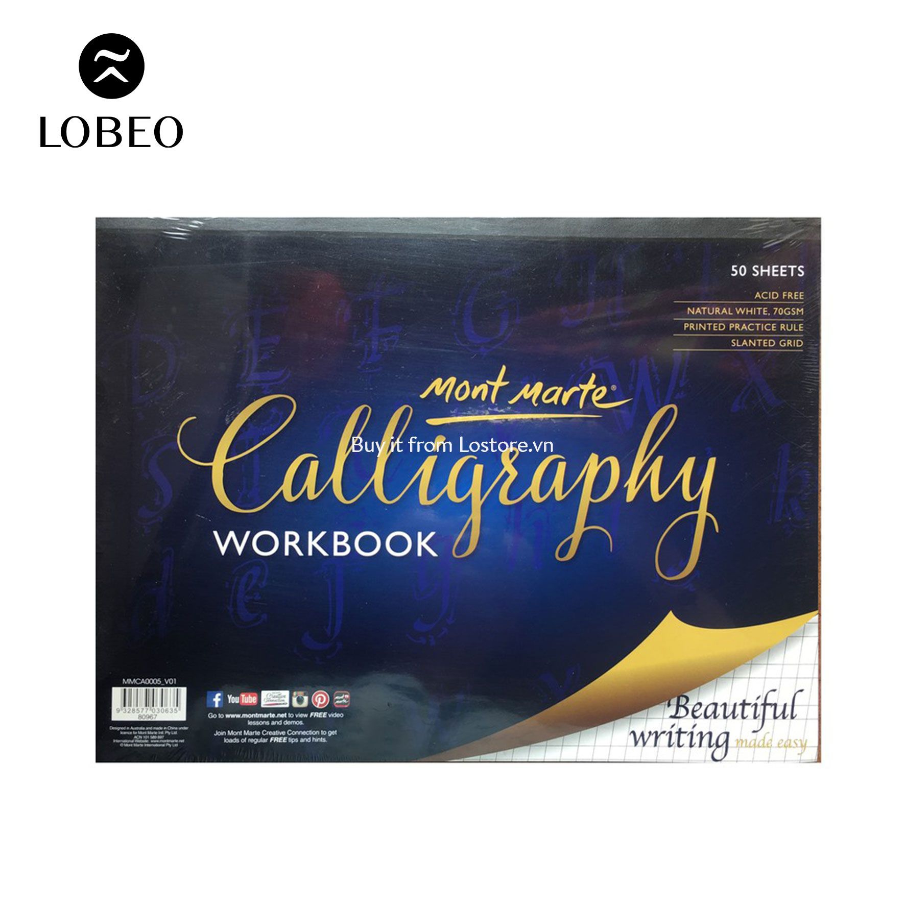 Sổ ô vuông Calligraphy Workbook Mont Marte 70gsm 50 tờ 22x30cm