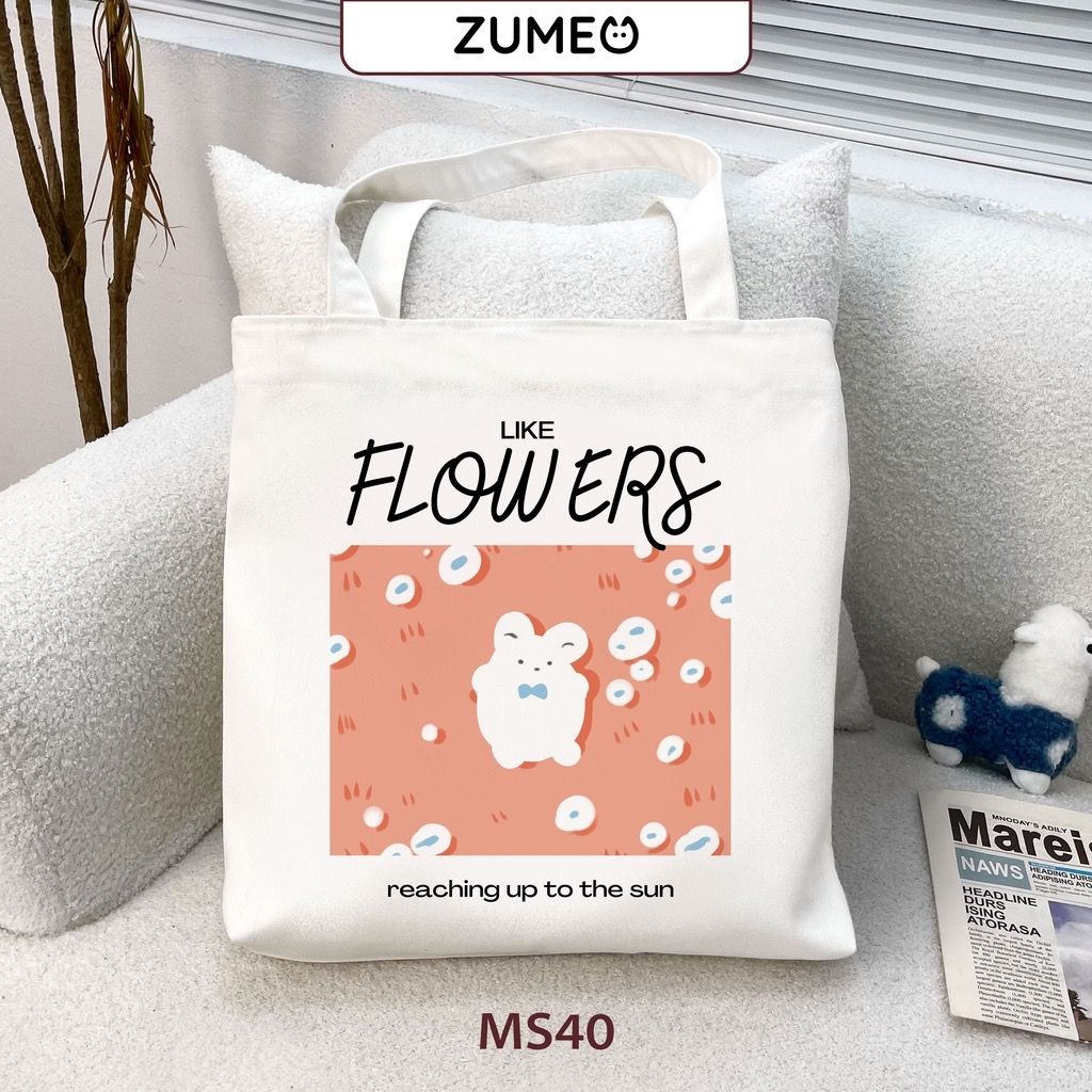 Túi tote, túi vải canvas Zumeo - Thỏ Hồng MS40