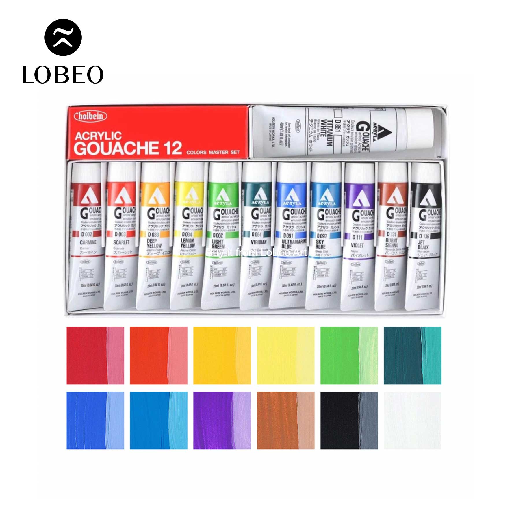 Màu acrylic gouache Holbein Master set 12 màu 20ml