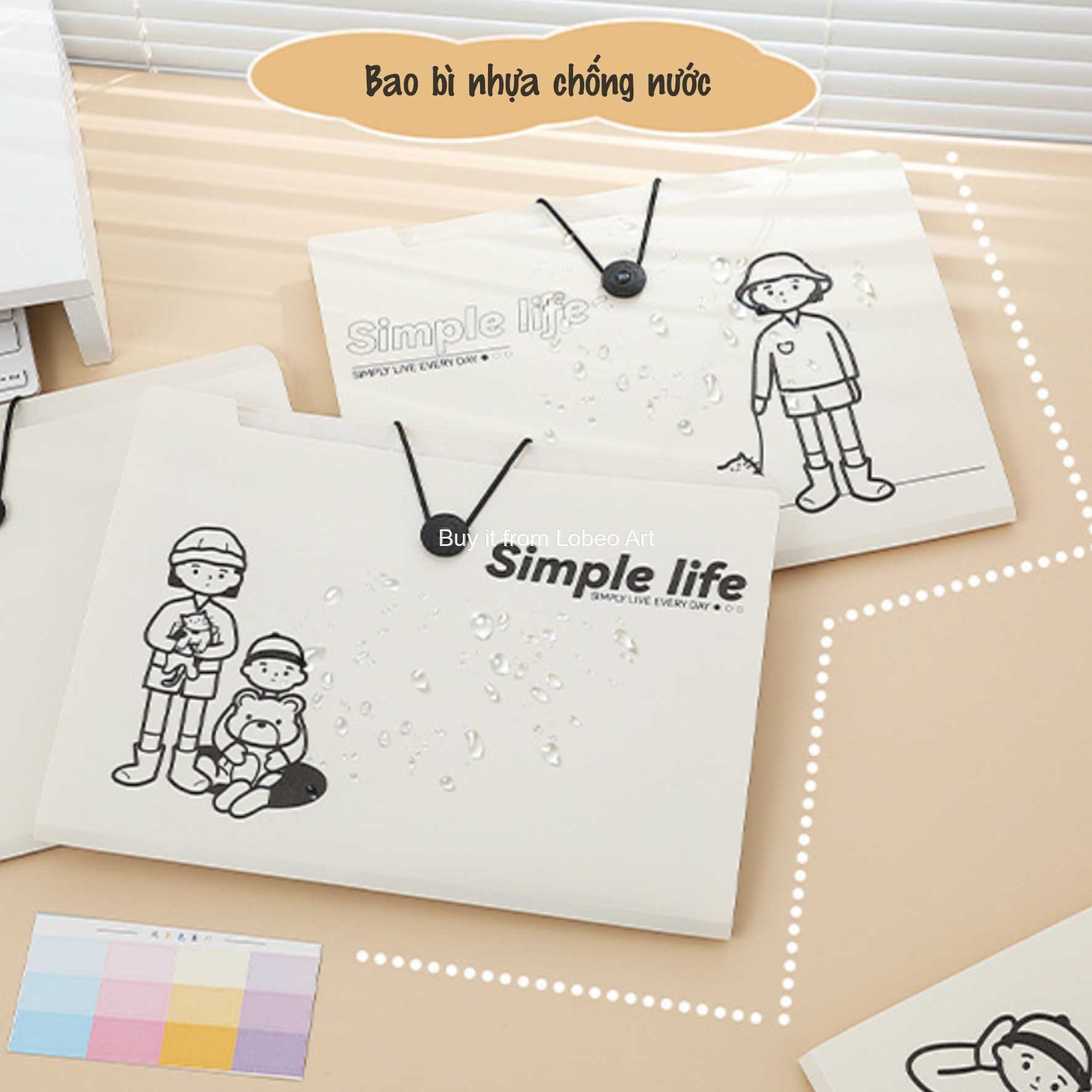 Túi đựng tài liệu, đựng tranh vẽ A4 Simple Life  (hình ngẫu nhiên)