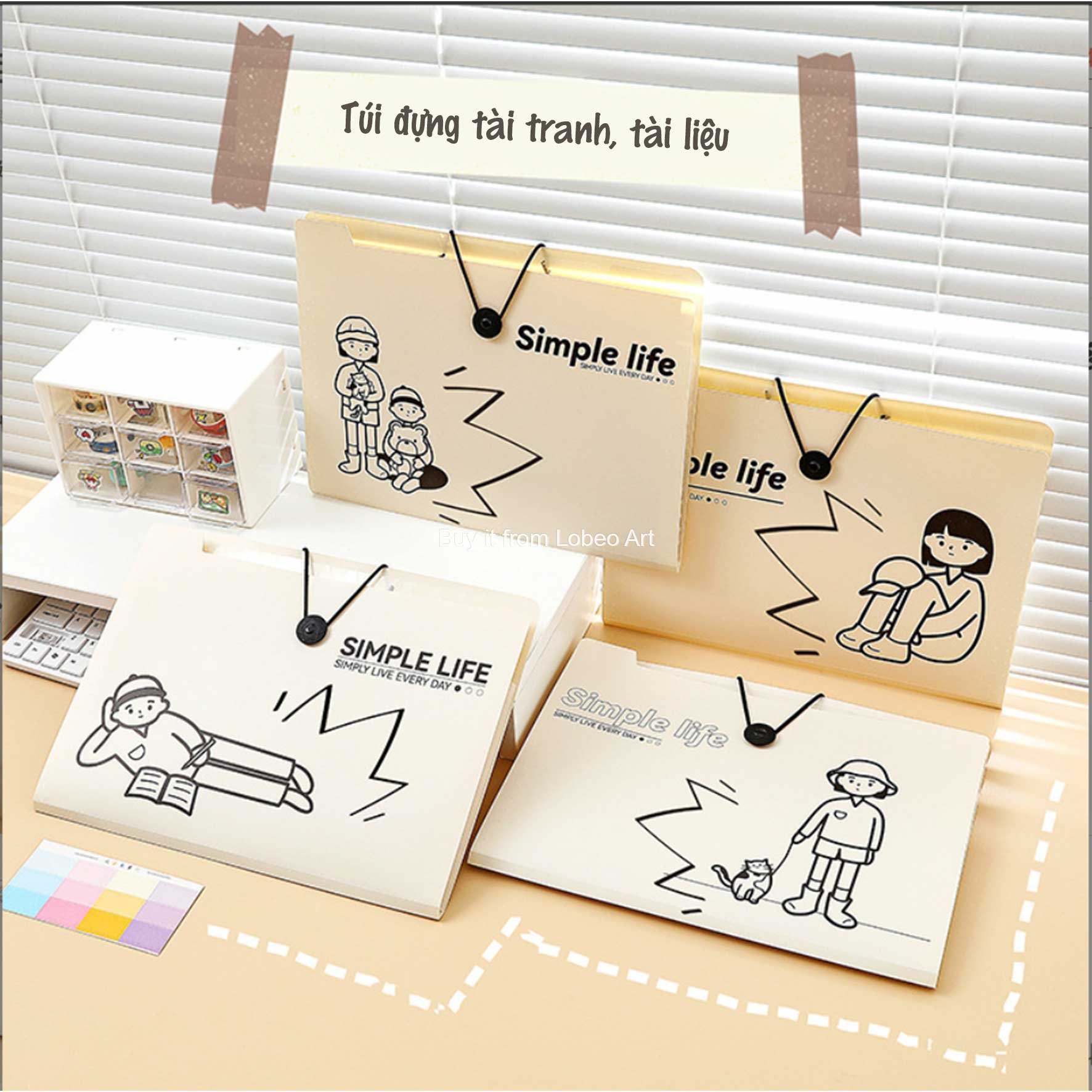 Túi đựng tài liệu, đựng tranh vẽ A4 Simple Life  (hình ngẫu nhiên)