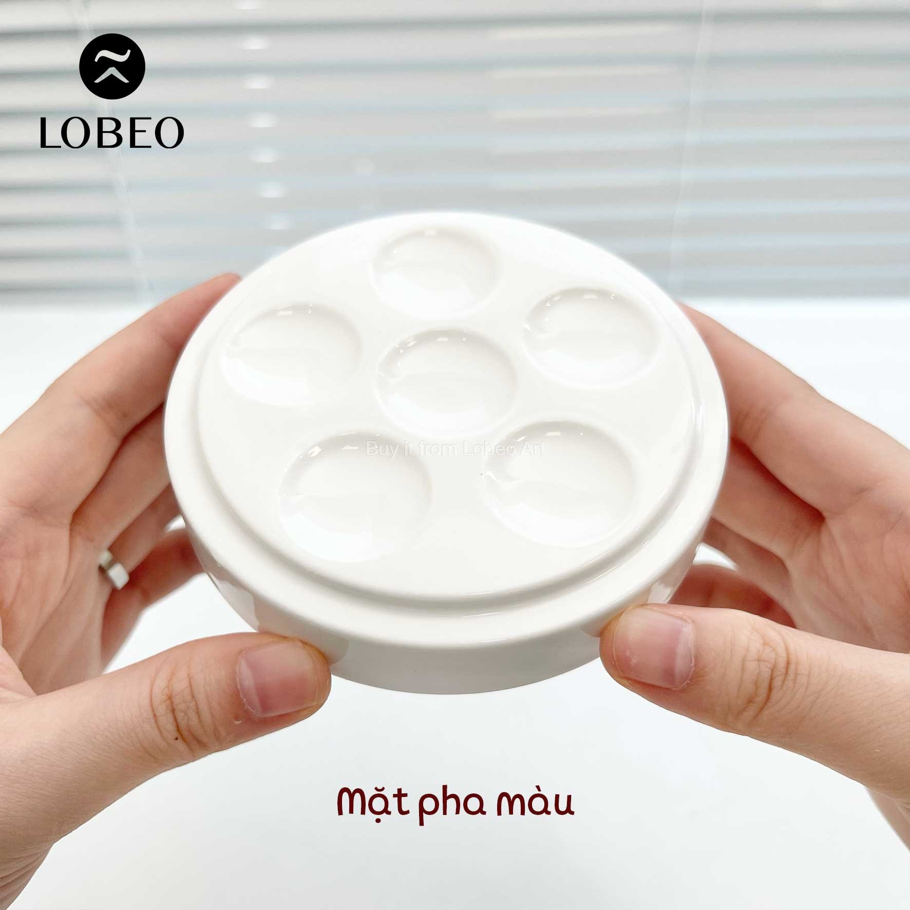 Khay pha màu sứ kết hợp cốc rửa cọ 2in1